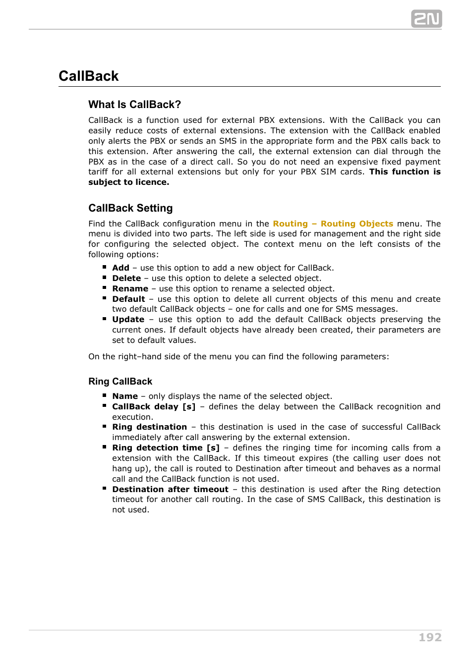 Callback | 2N NetStar Admin manual User Manual | Page 192 / 282