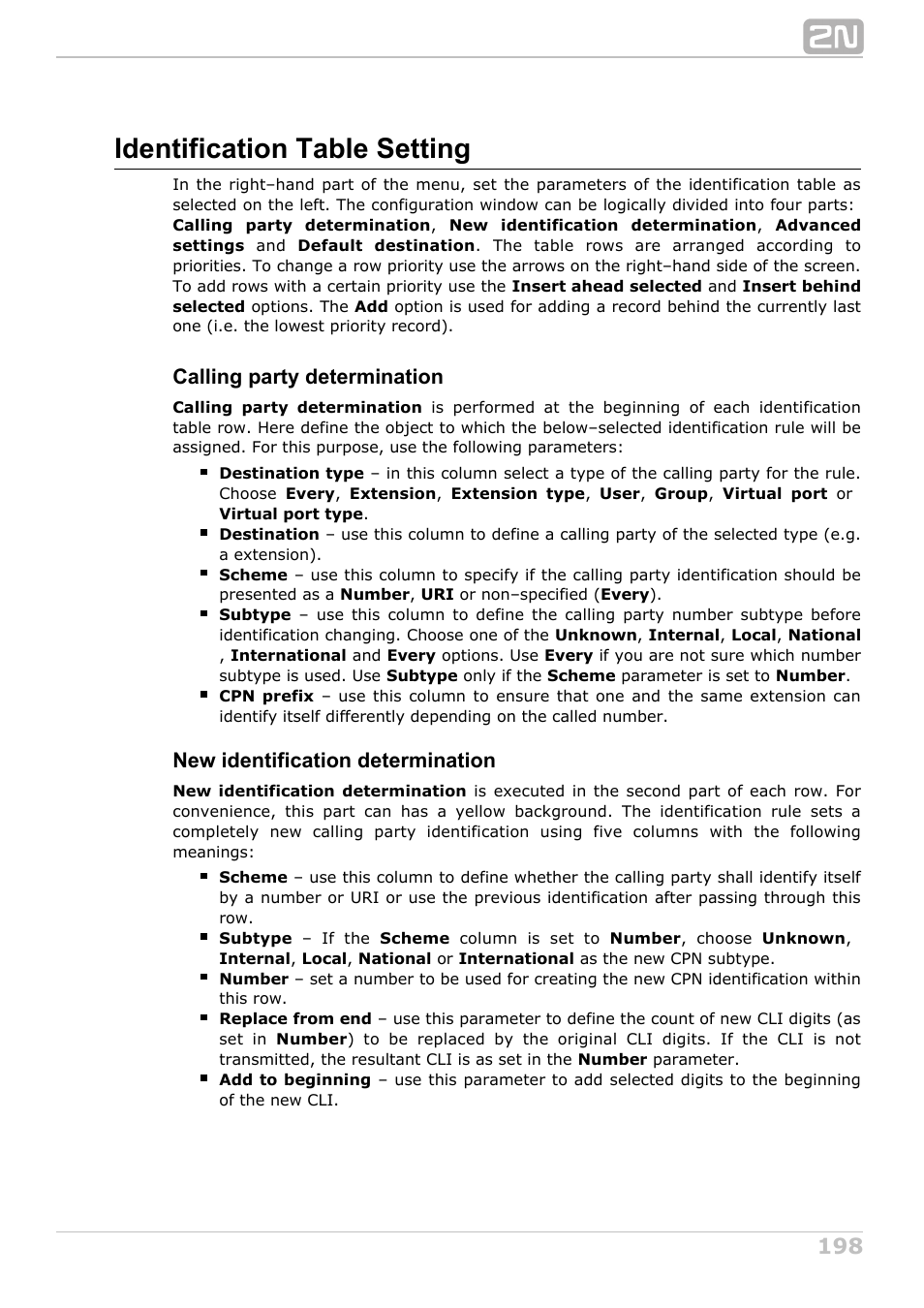 Identification table setting, Calling party determination, New identification determination | 2N NetStar Admin manual User Manual | Page 198 / 282