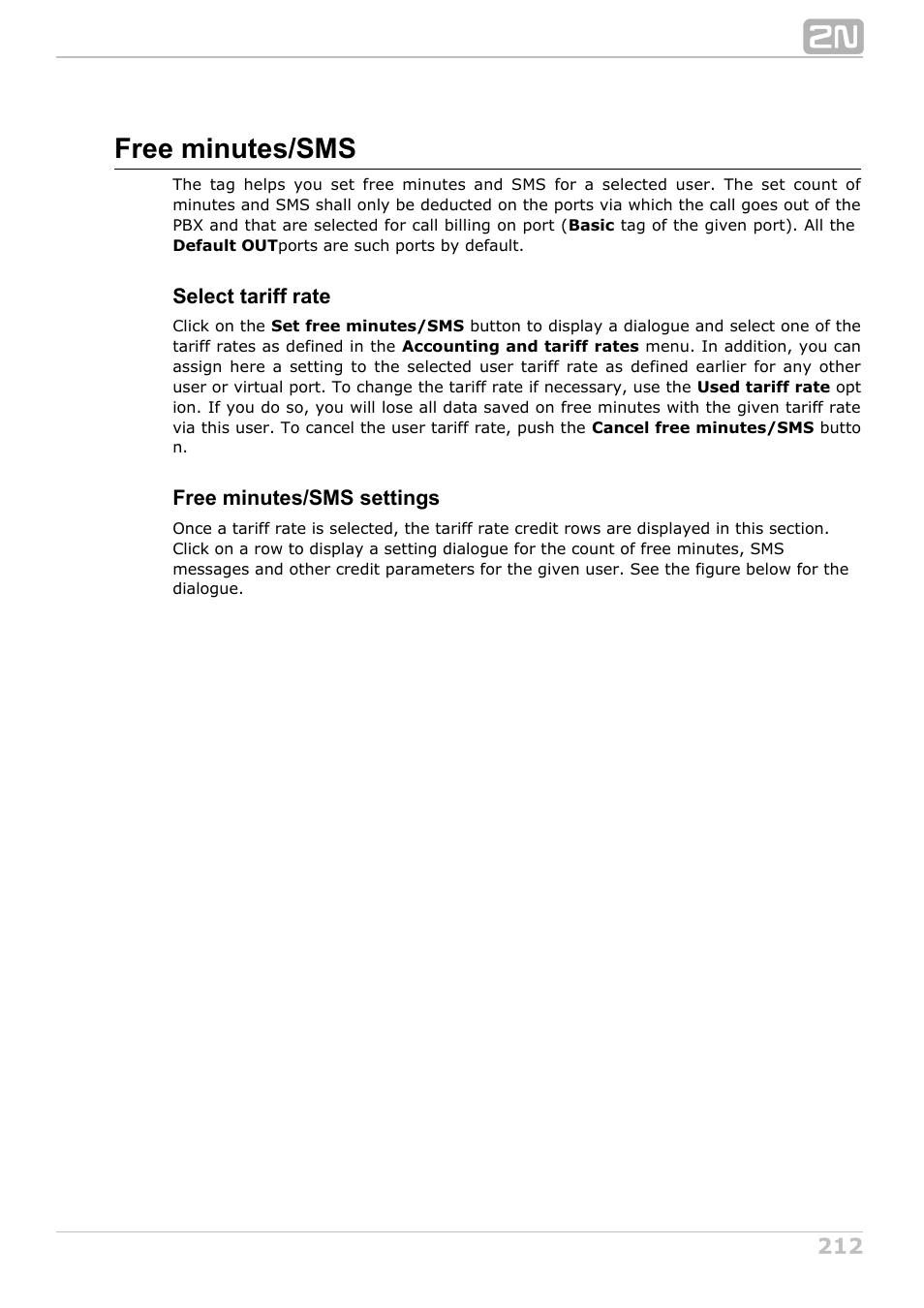 Free minutes/sms | 2N NetStar Admin manual User Manual | Page 212 / 282
