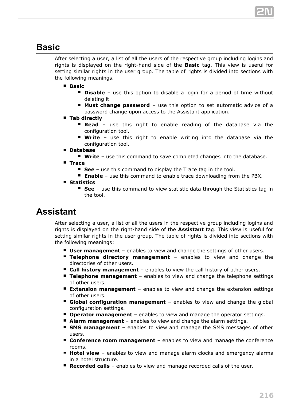 Basic, Assistant | 2N NetStar Admin manual User Manual | Page 216 / 282