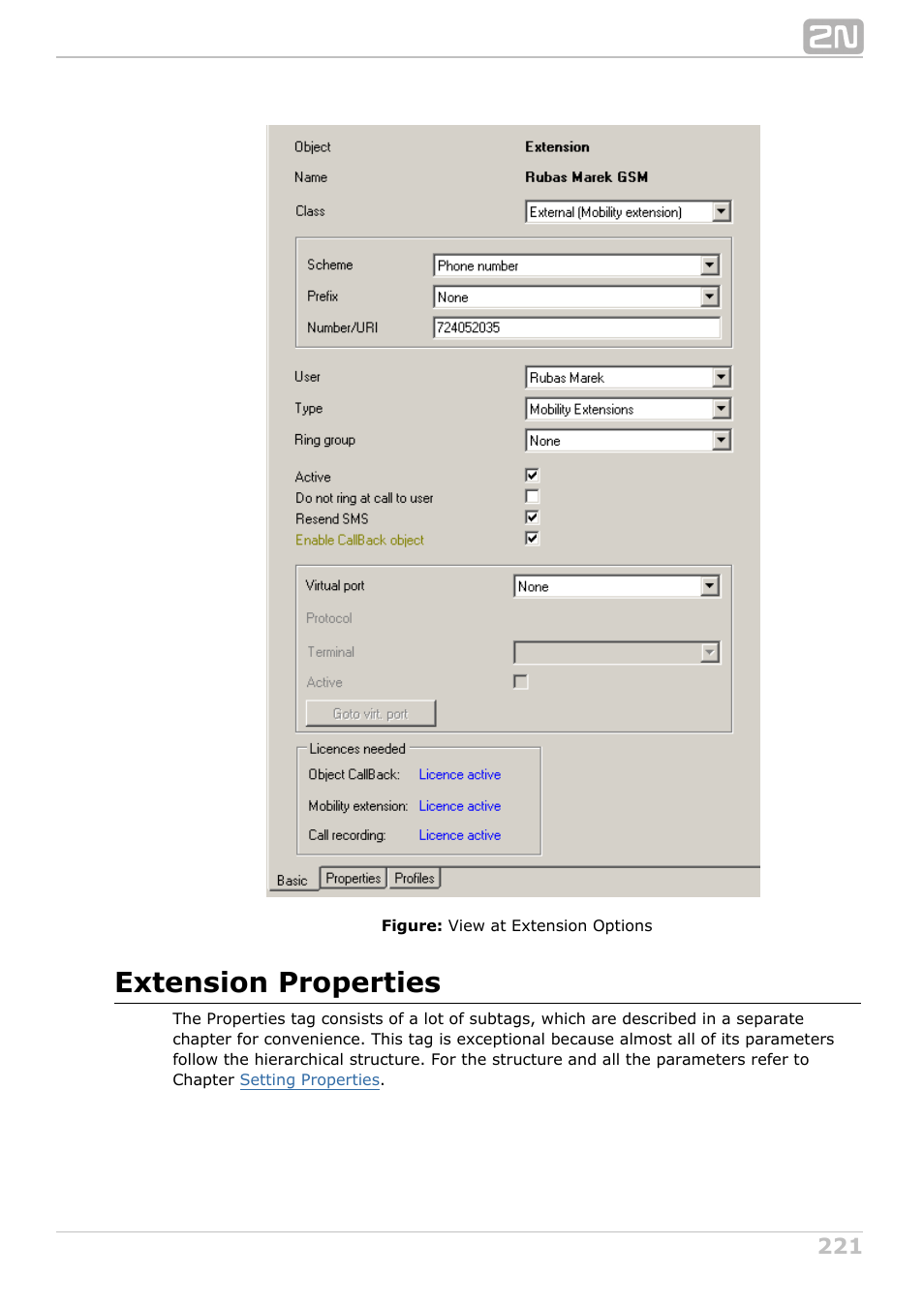 Extension properties | 2N NetStar Admin manual User Manual | Page 221 / 282