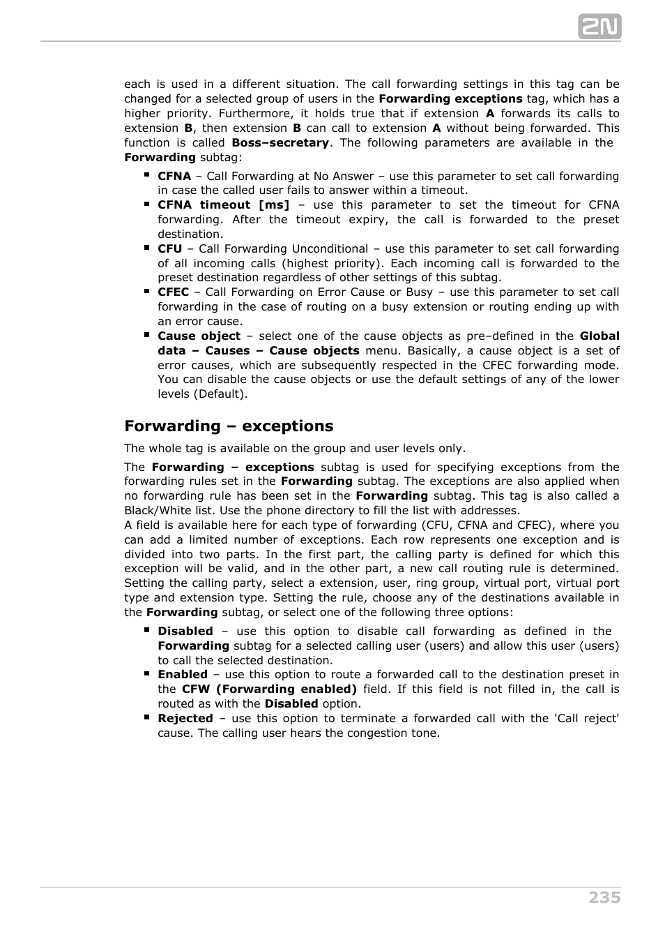 Forwarding – exceptions | 2N NetStar Admin manual User Manual | Page 235 / 282