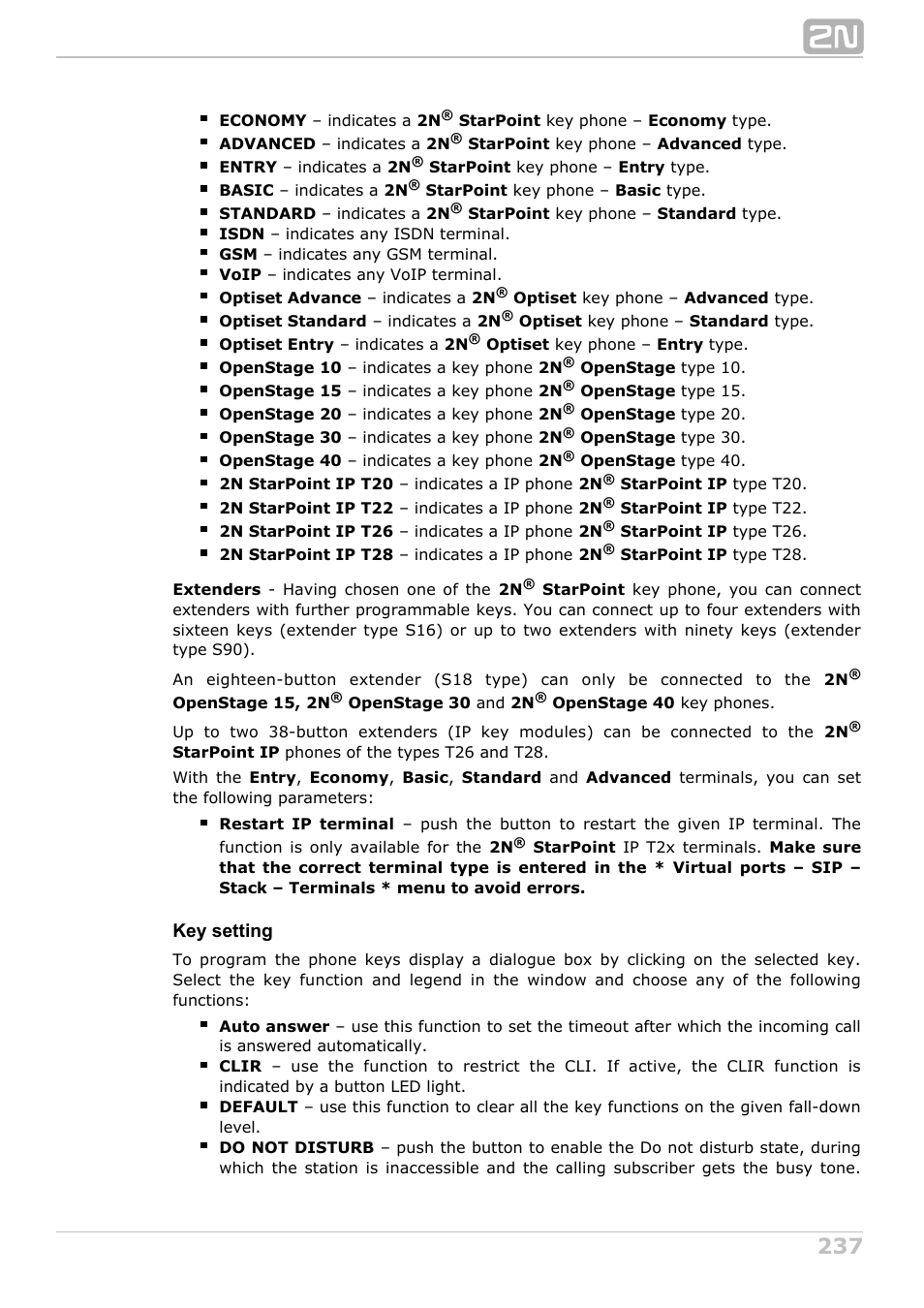 Key setting | 2N NetStar Admin manual User Manual | Page 237 / 282