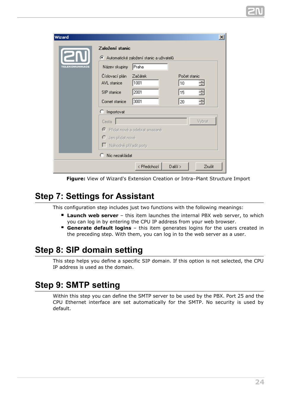 Step 7: settings for assistant, Step 8: sip domain setting, Step 9: smtp setting | 2N NetStar Admin manual User Manual | Page 24 / 282