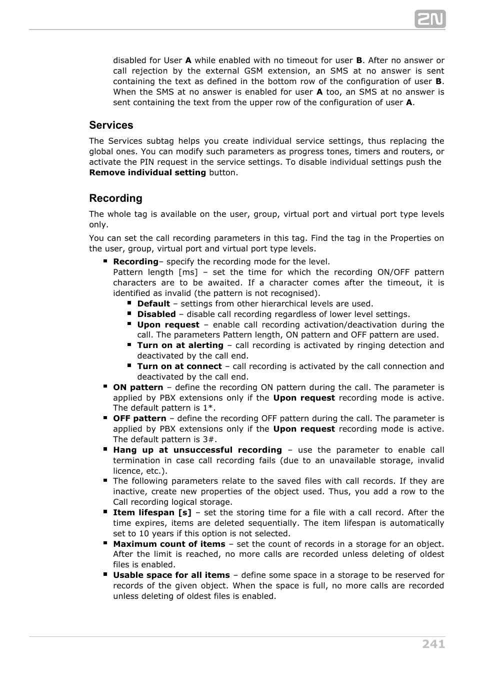 Services, Recording | 2N NetStar Admin manual User Manual | Page 241 / 282