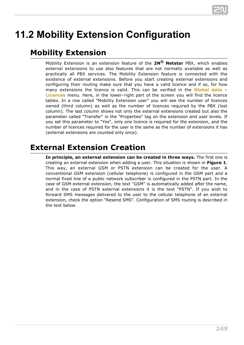 2 mobility extension configuration, Mobility extension, External extension creation | 2N NetStar Admin manual User Manual | Page 249 / 282