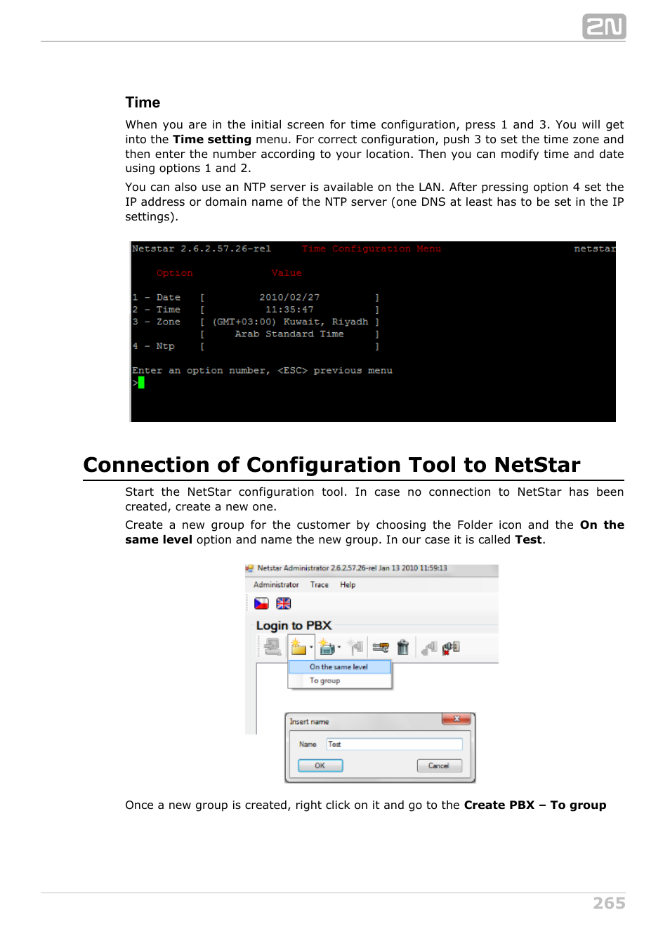 Connection of configuration tool to netstar, Time | 2N NetStar Admin manual User Manual | Page 265 / 282