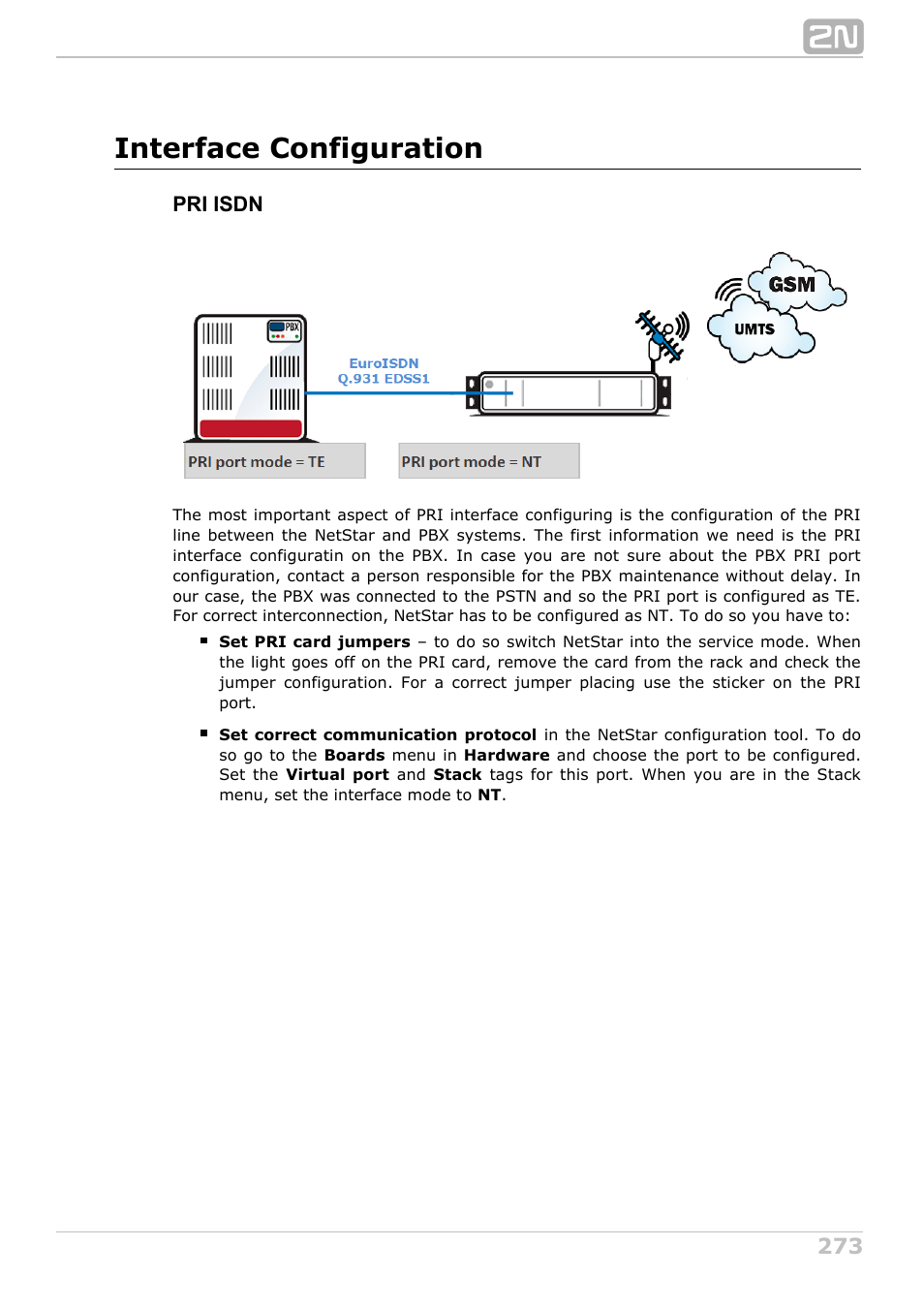 Interface configuration, Pri isdn | 2N NetStar Admin manual User Manual | Page 273 / 282