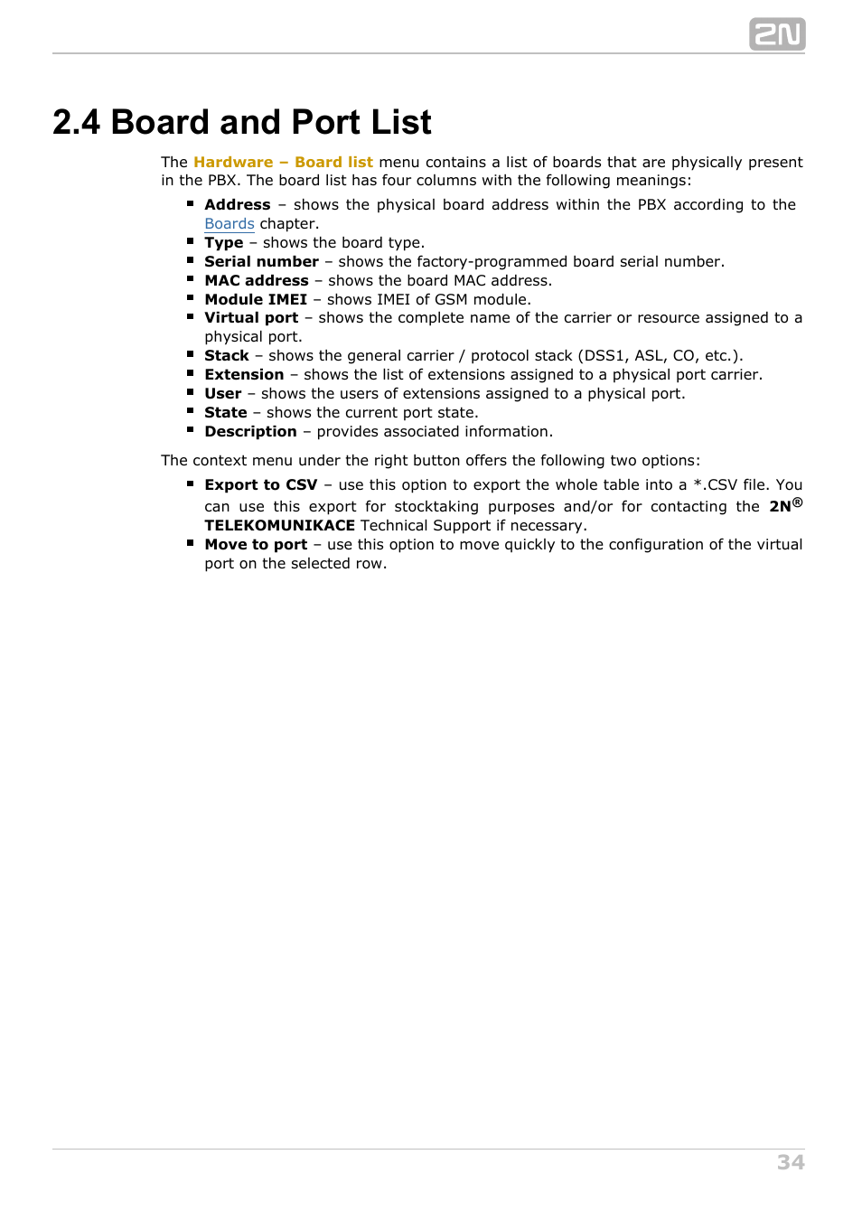 4 board and port list, 4 board, And port list | 2N NetStar Admin manual User Manual | Page 34 / 282