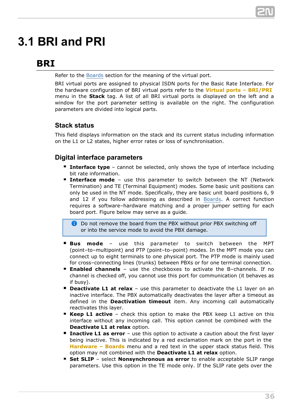 1 bri and pri, Stack status, Digital interface parameters | 2N NetStar Admin manual User Manual | Page 36 / 282