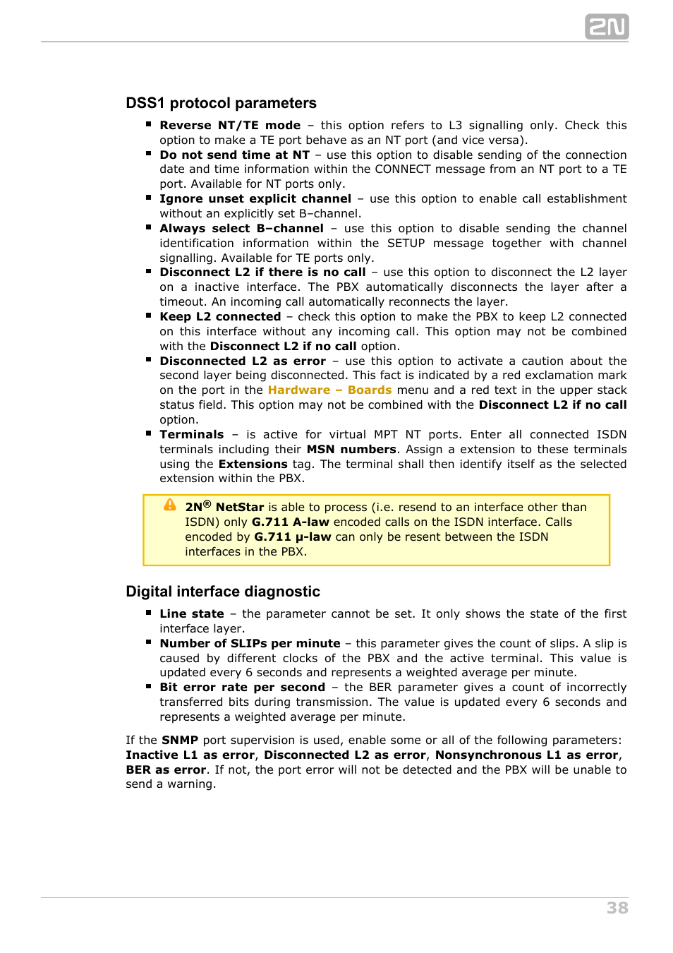 Dss1 protocol parameters, Digital interface diagnostic | 2N NetStar Admin manual User Manual | Page 38 / 282