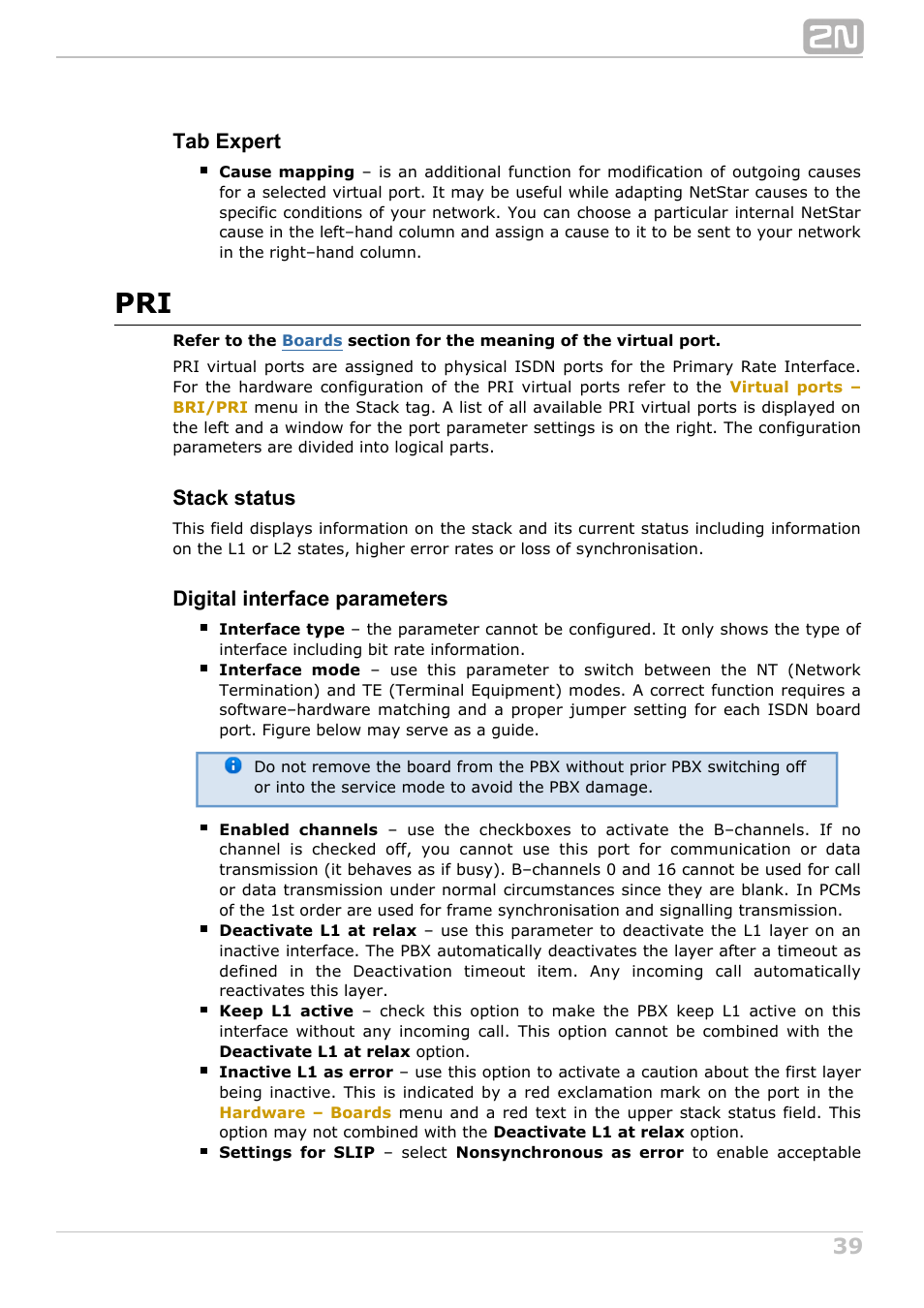 Tab expert, Stack status, Digital interface parameters | 2N NetStar Admin manual User Manual | Page 39 / 282