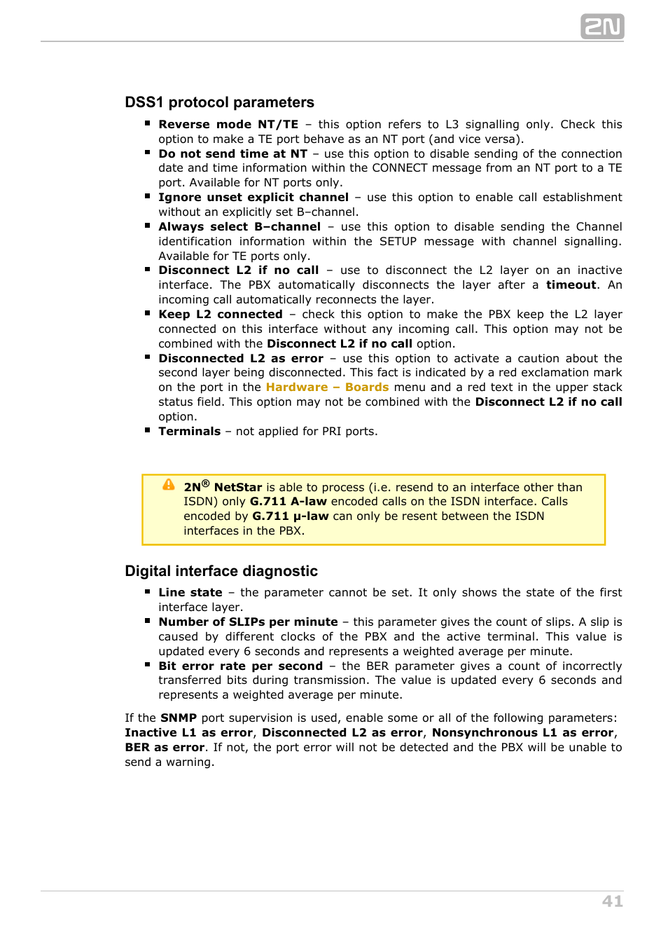 Dss1 protocol parameters, Digital interface diagnostic | 2N NetStar Admin manual User Manual | Page 41 / 282