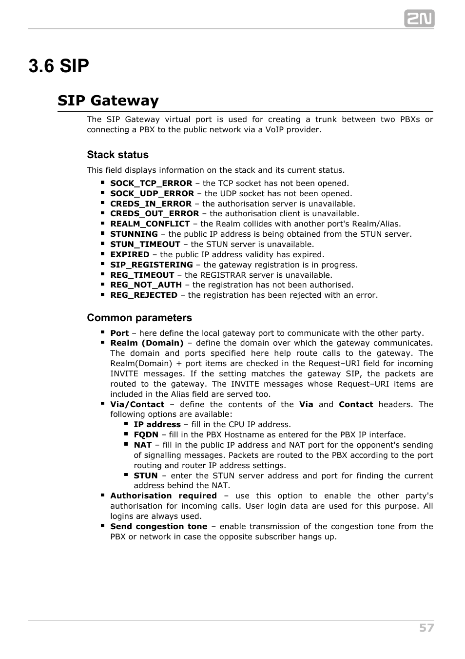 6 sip, Sip gateway | 2N NetStar Admin manual User Manual | Page 57 / 282