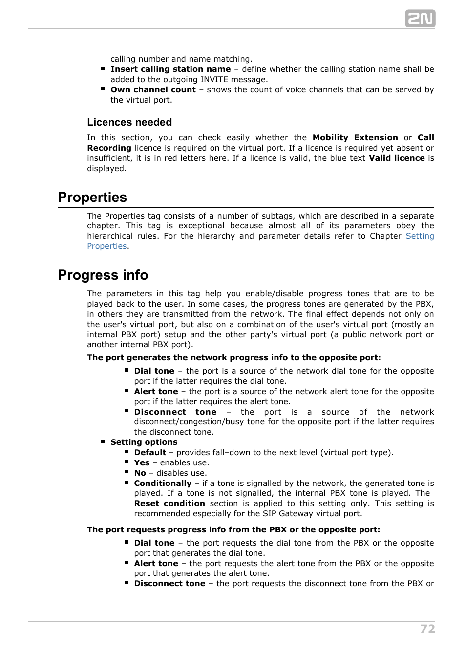 Properties, Progress info, Licences needed | 2N NetStar Admin manual User Manual | Page 72 / 282
