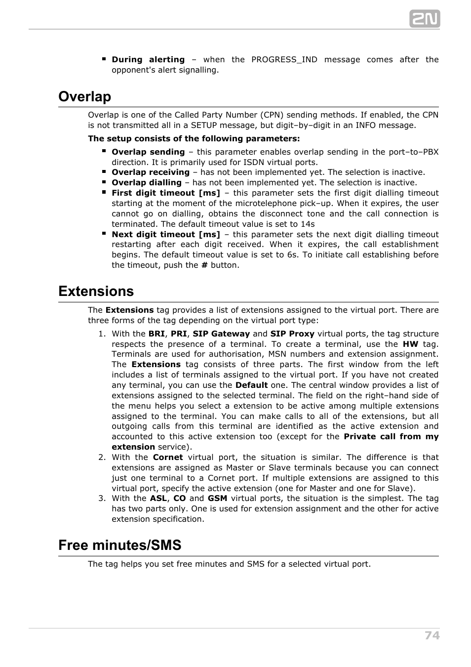 Overlap, Extensions, Free minutes/sms | 2N NetStar Admin manual User Manual | Page 74 / 282