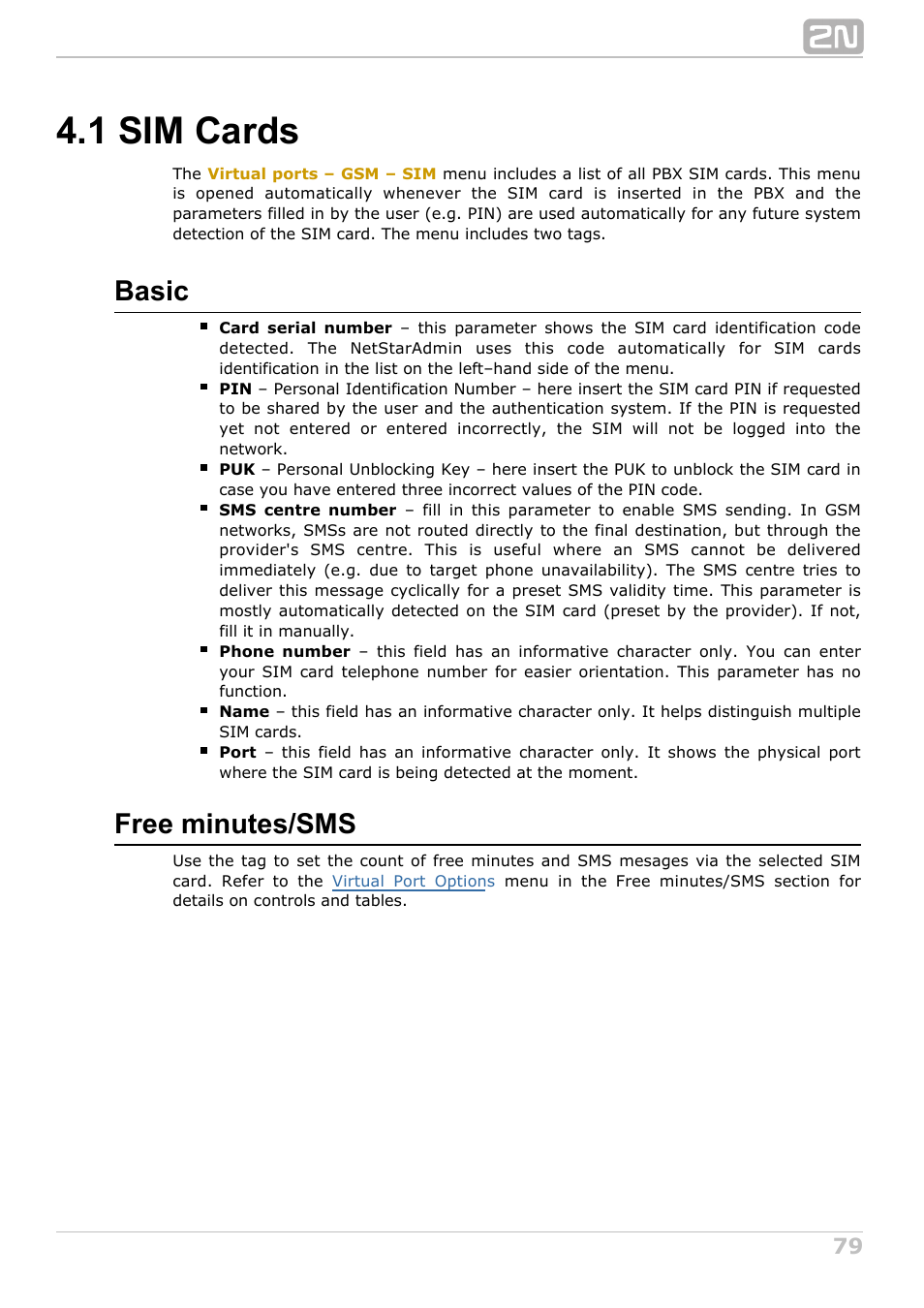 1 sim cards, Basic, Free minutes/sms | 2N NetStar Admin manual User Manual | Page 79 / 282
