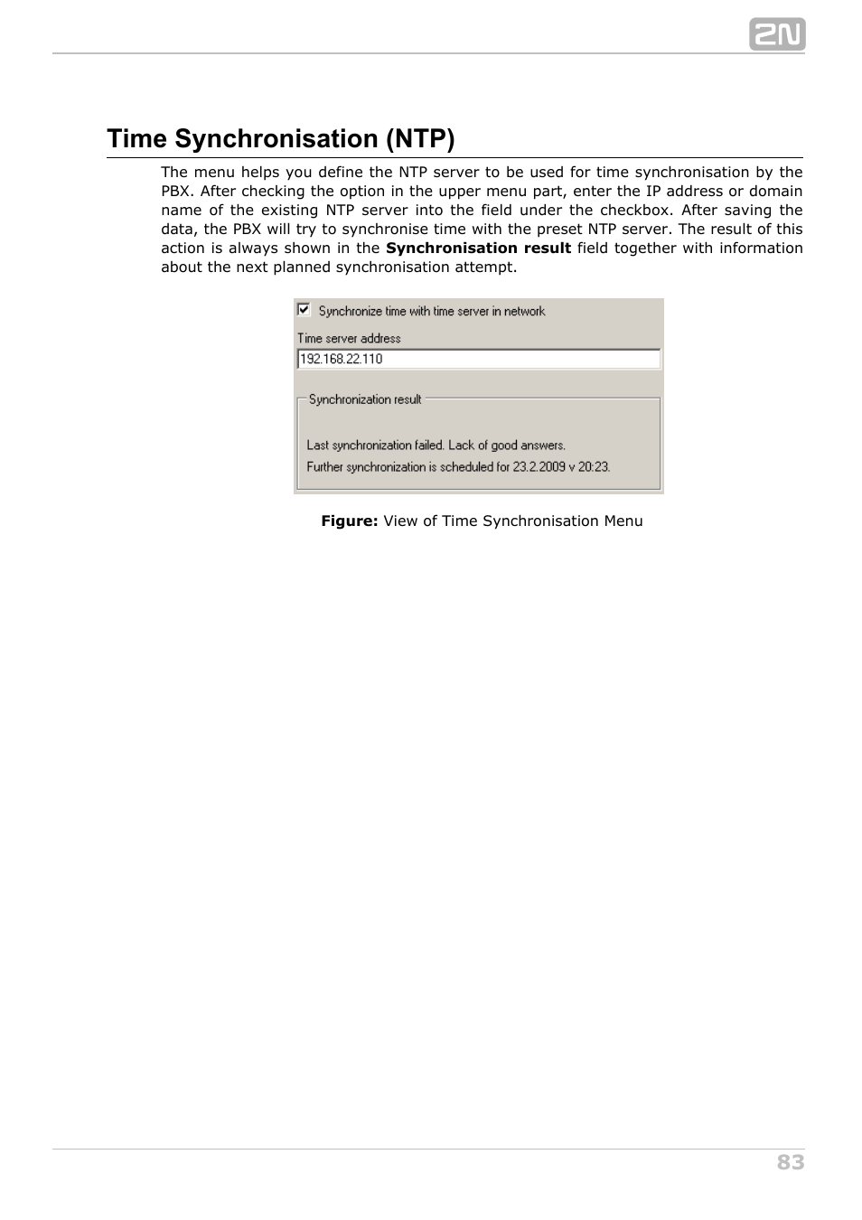 Time synchronisation (ntp) | 2N NetStar Admin manual User Manual | Page 83 / 282