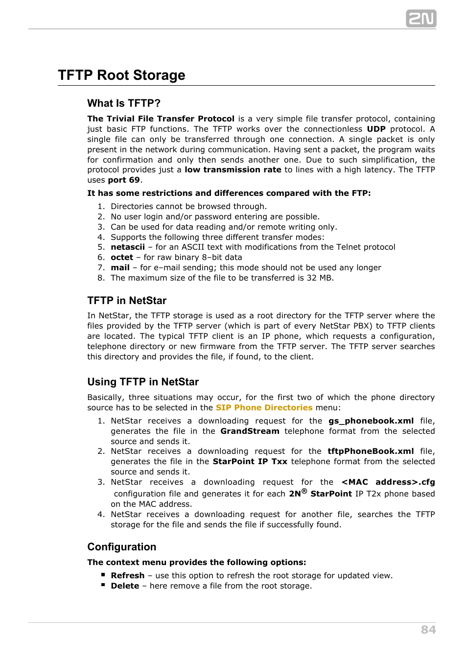 Tftp root storage, What is tftp, Tftp in netstar | Using tftp in netstar, Configuration | 2N NetStar Admin manual User Manual | Page 84 / 282