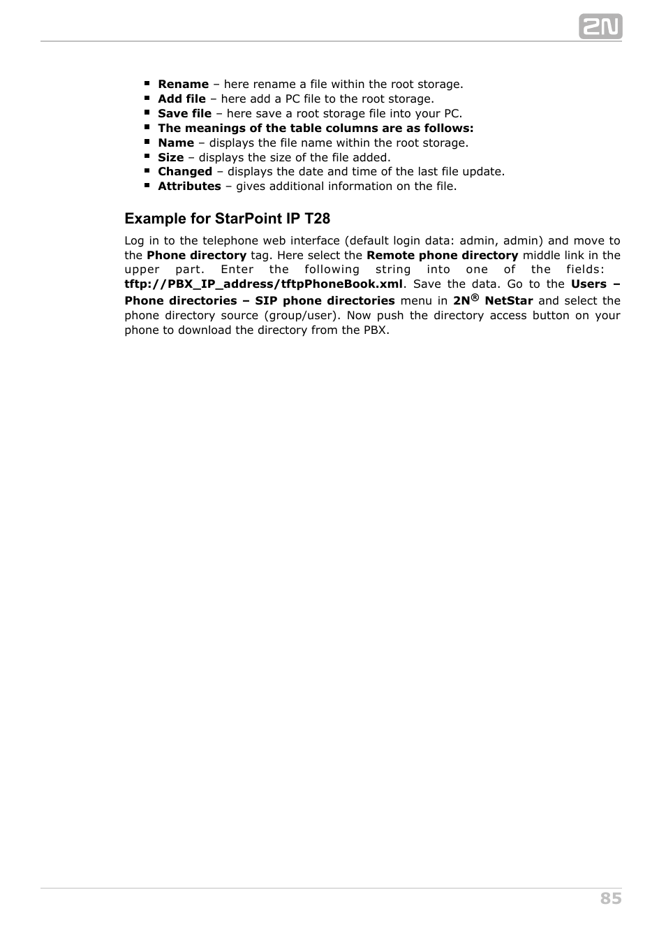 Example for starpoint ip t28 | 2N NetStar Admin manual User Manual | Page 85 / 282