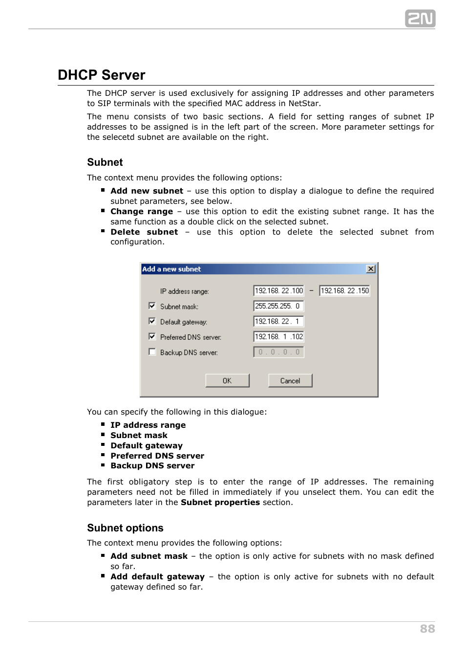 Dhcp server | 2N NetStar Admin manual User Manual | Page 88 / 282