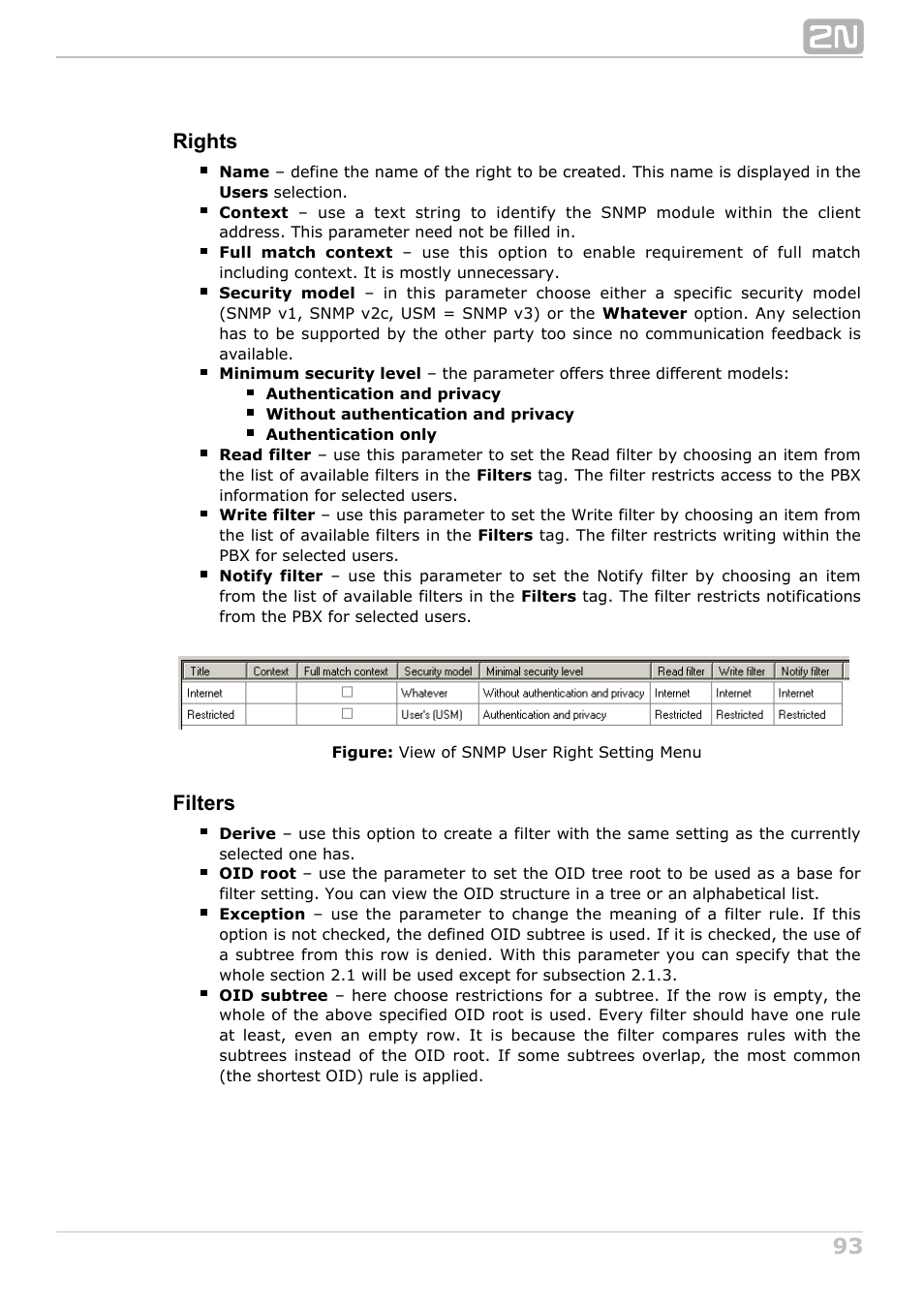 Rights, Filters | 2N NetStar Admin manual User Manual | Page 93 / 282