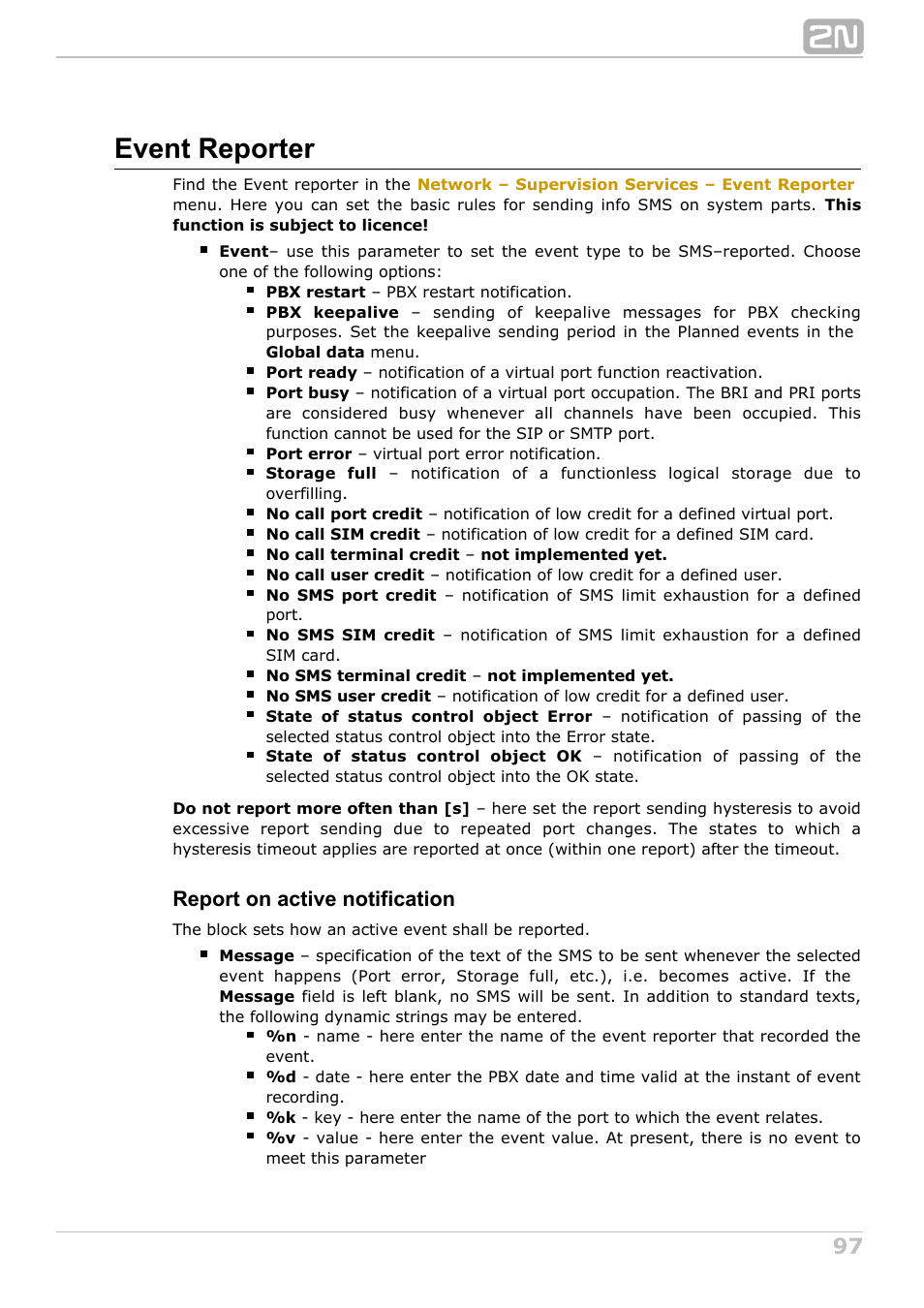 Event reporter, Report on active notification | 2N NetStar Admin manual User Manual | Page 97 / 282