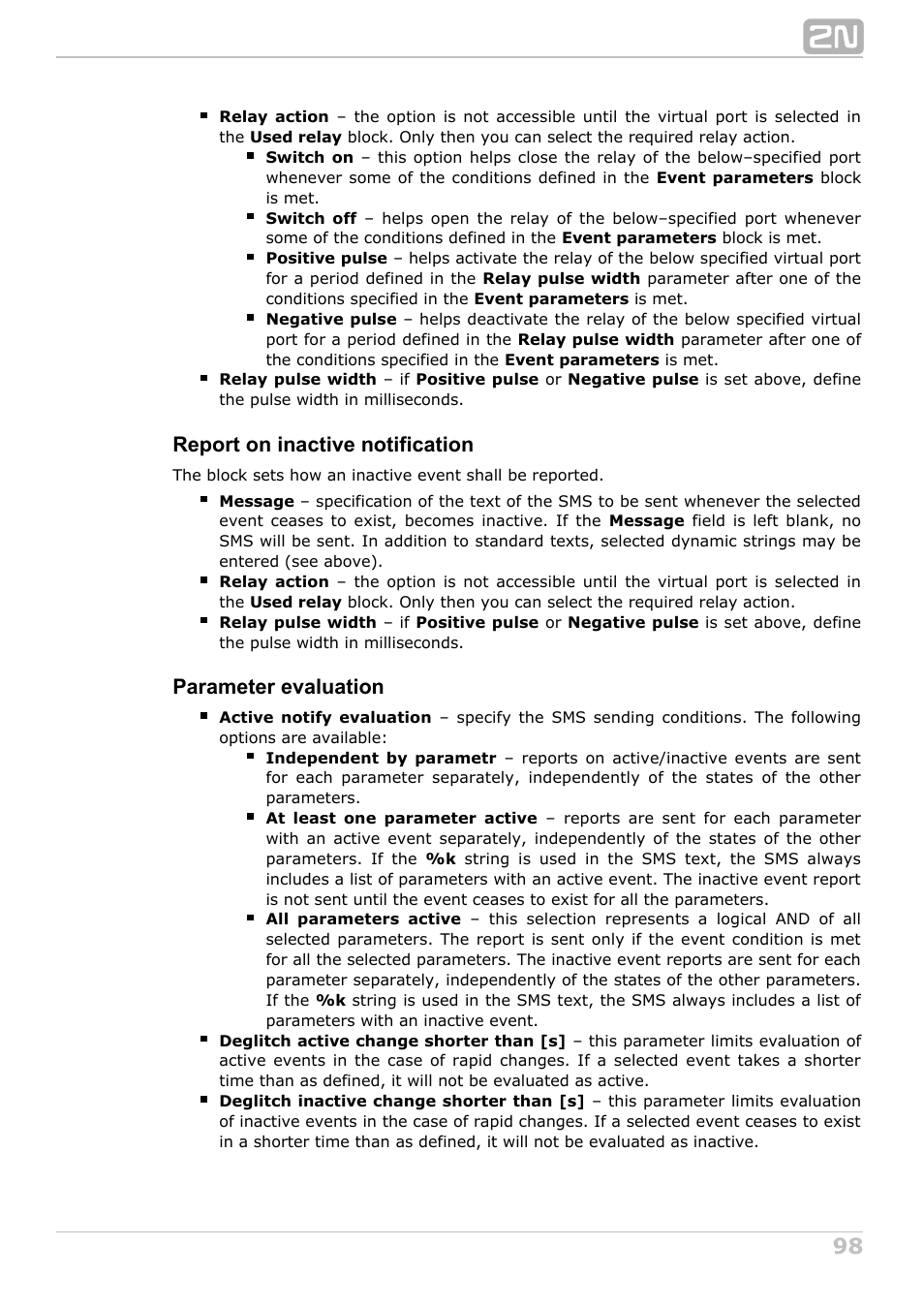 Report on inactive notification, Parameter evaluation | 2N NetStar Admin manual User Manual | Page 98 / 282
