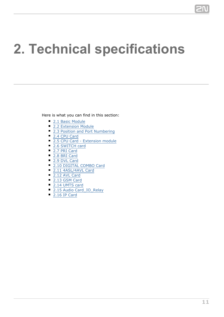 Technical specifications | 2N NetStar Hardware manual User Manual | Page 11 / 58