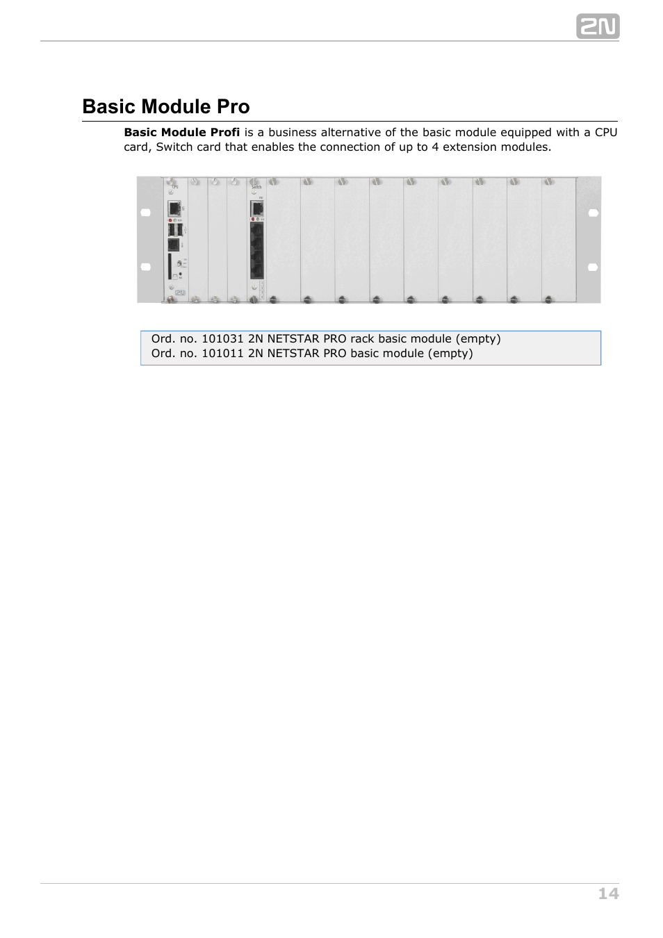 Basic module pro | 2N NetStar Hardware manual User Manual | Page 14 / 58