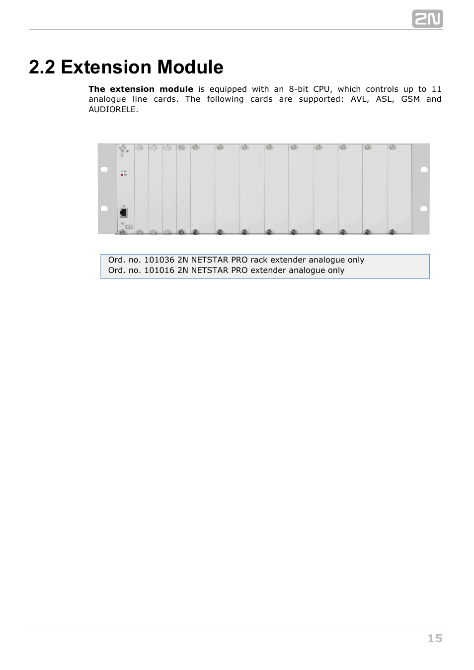 2 extension module | 2N NetStar Hardware manual User Manual | Page 15 / 58