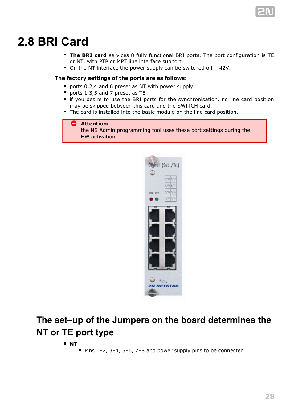 8 bri card | 2N NetStar Hardware manual User Manual | Page 28 / 58