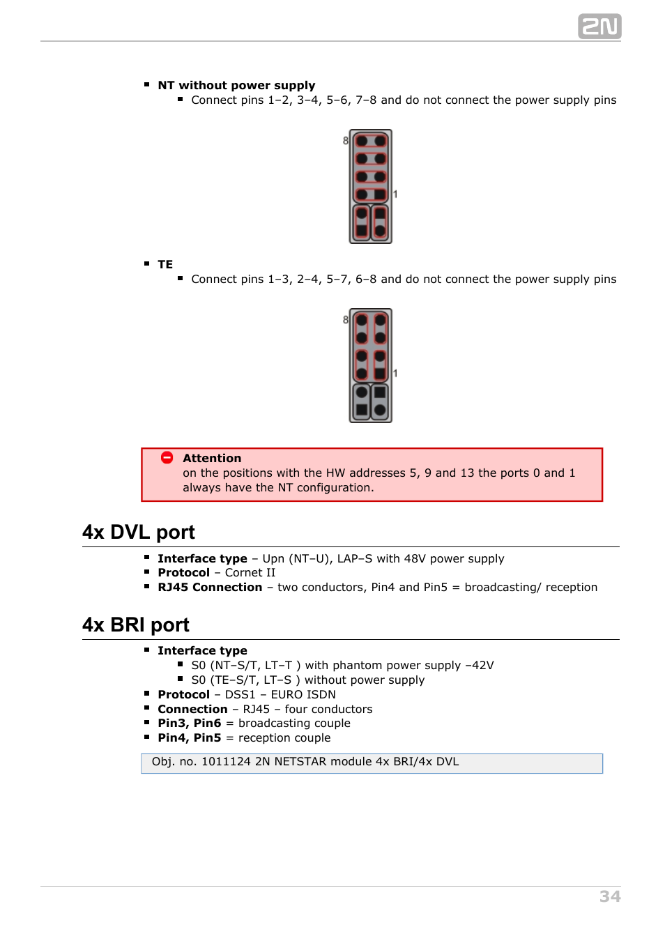 4x dvl port, 4x bri port | 2N NetStar Hardware manual User Manual | Page 34 / 58