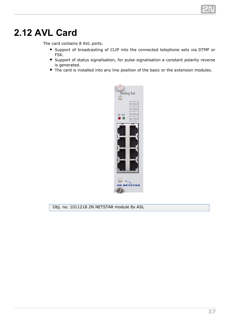 12 avl card | 2N NetStar Hardware manual User Manual | Page 37 / 58