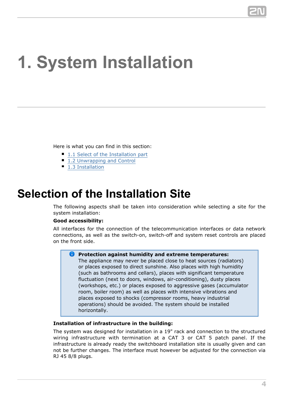 System installation, Selection of the installation site | 2N NetStar Hardware manual User Manual | Page 4 / 58