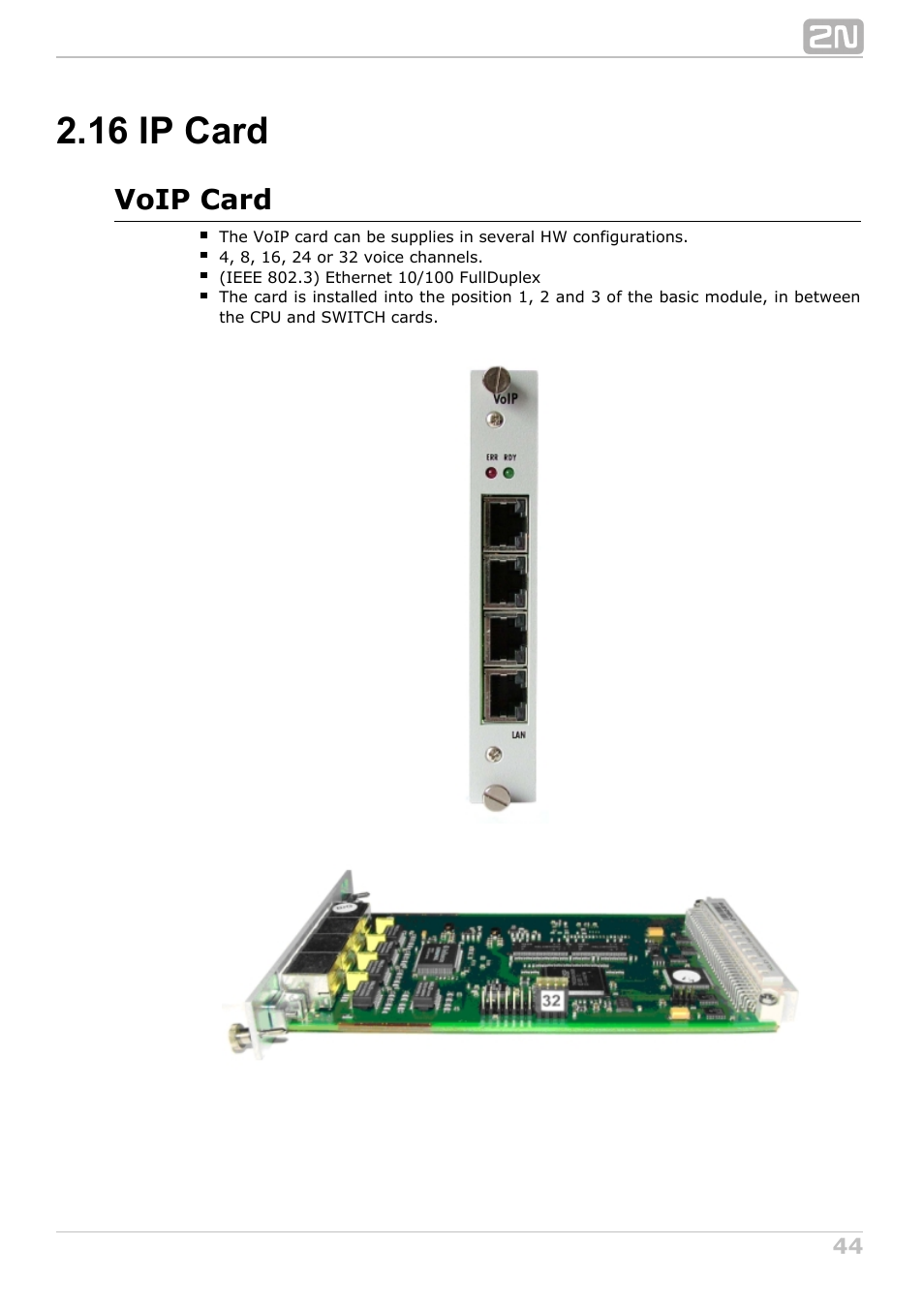 16 ip card, Voip card | 2N NetStar Hardware manual User Manual | Page 44 / 58