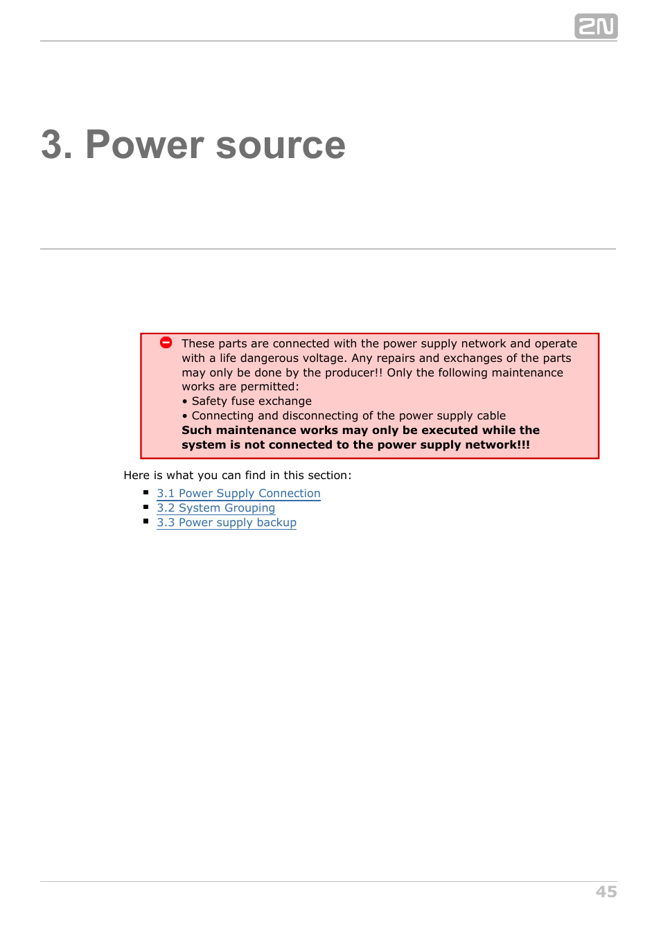 Power source | 2N NetStar Hardware manual User Manual | Page 45 / 58