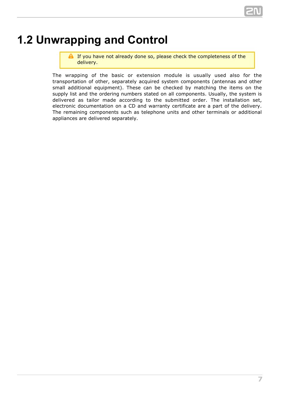 2 unwrapping and control | 2N NetStar Hardware manual User Manual | Page 7 / 58