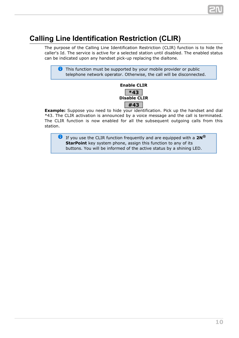 Calling line identification restriction (clir) | 2N NetStar User Manual User Manual | Page 10 / 60