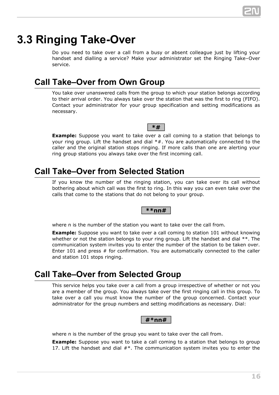 3 ringing take-over, Call take–over from own group, Call take–over from selected station | Call take–over from selected group | 2N NetStar User Manual User Manual | Page 16 / 60