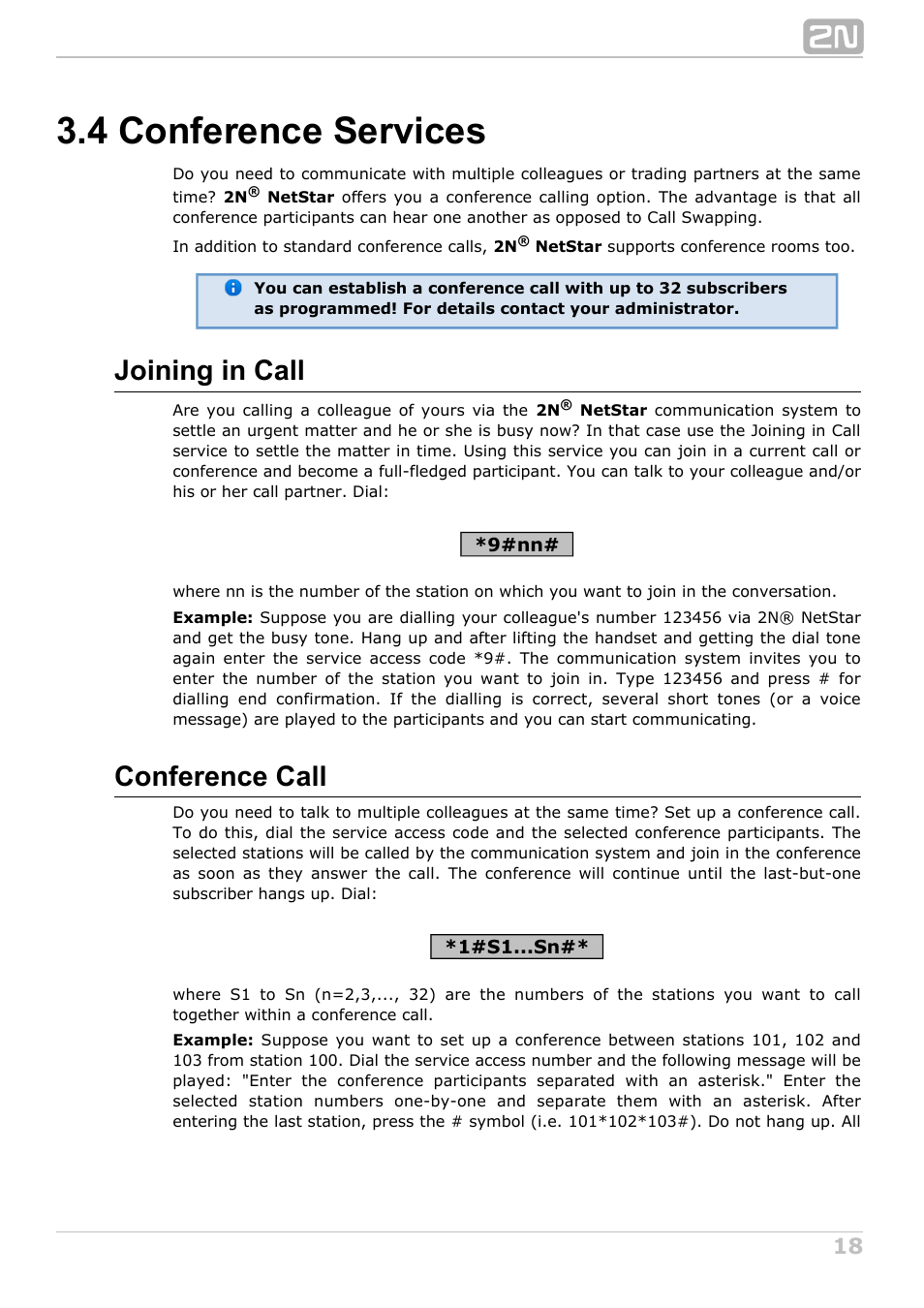 4 conference services, Joining in call, Conference call | 2N NetStar User Manual User Manual | Page 18 / 60