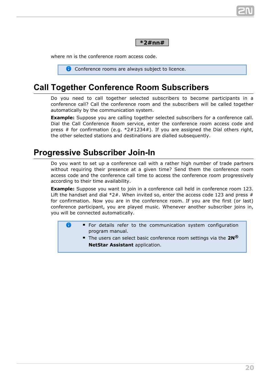 Call together conference room subscribers, Progressive subscriber join-in | 2N NetStar User Manual User Manual | Page 20 / 60