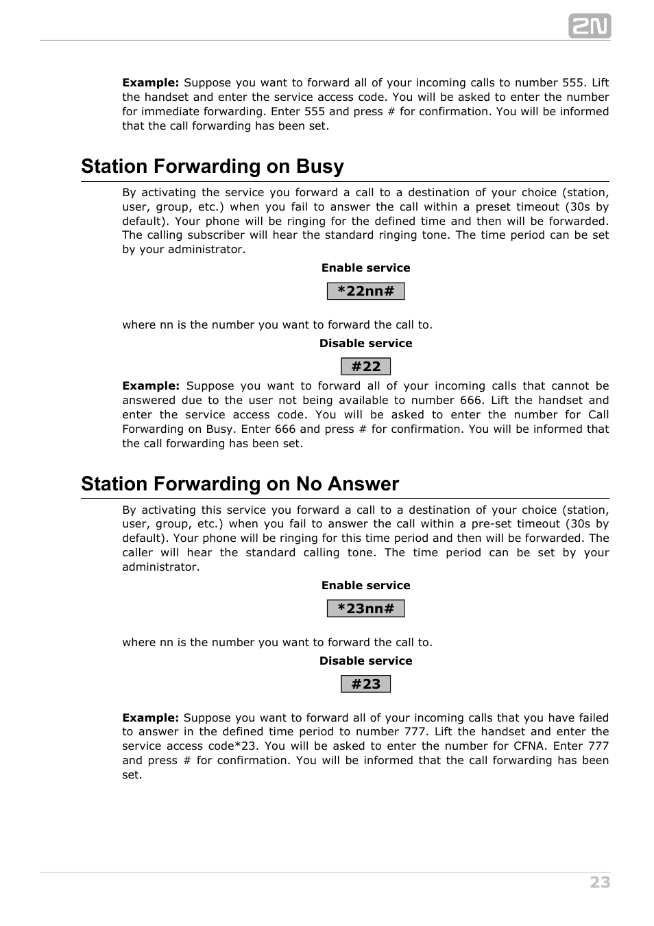 Station forwarding on busy, Station forwarding on no answer | 2N NetStar User Manual User Manual | Page 23 / 60