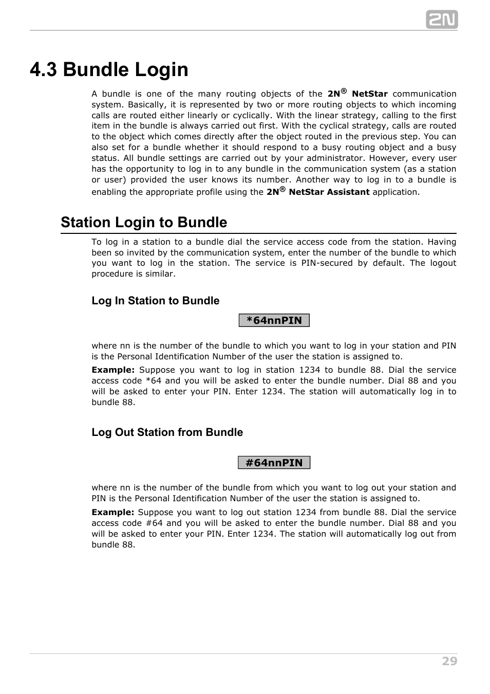 3 bundle login, Station login to bundle | 2N NetStar User Manual User Manual | Page 29 / 60