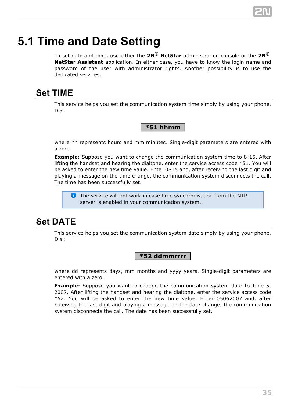 1 time and date setting, Set time, Set date | 2N NetStar User Manual User Manual | Page 35 / 60