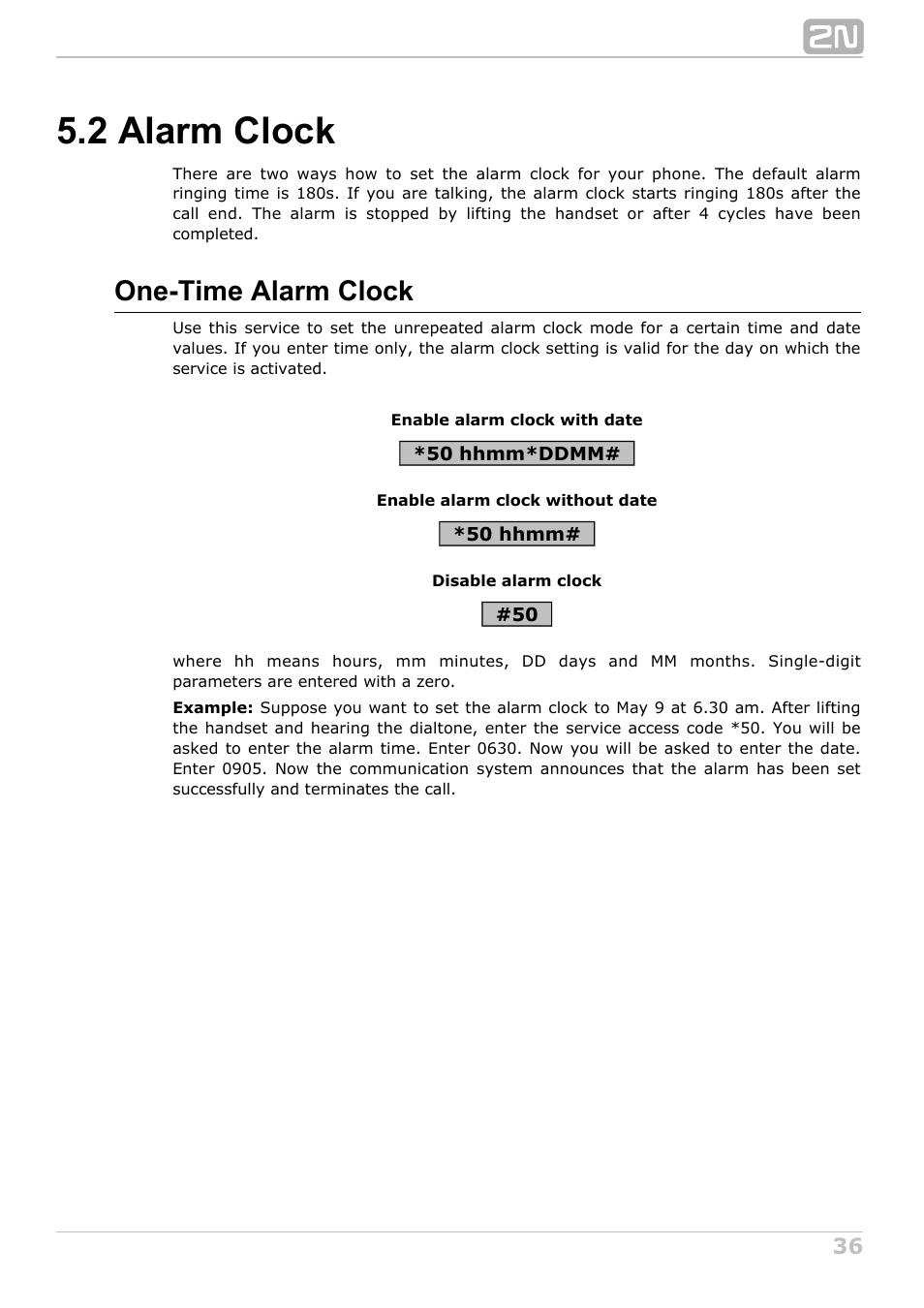 2 alarm clock, One-time alarm clock | 2N NetStar User Manual User Manual | Page 36 / 60
