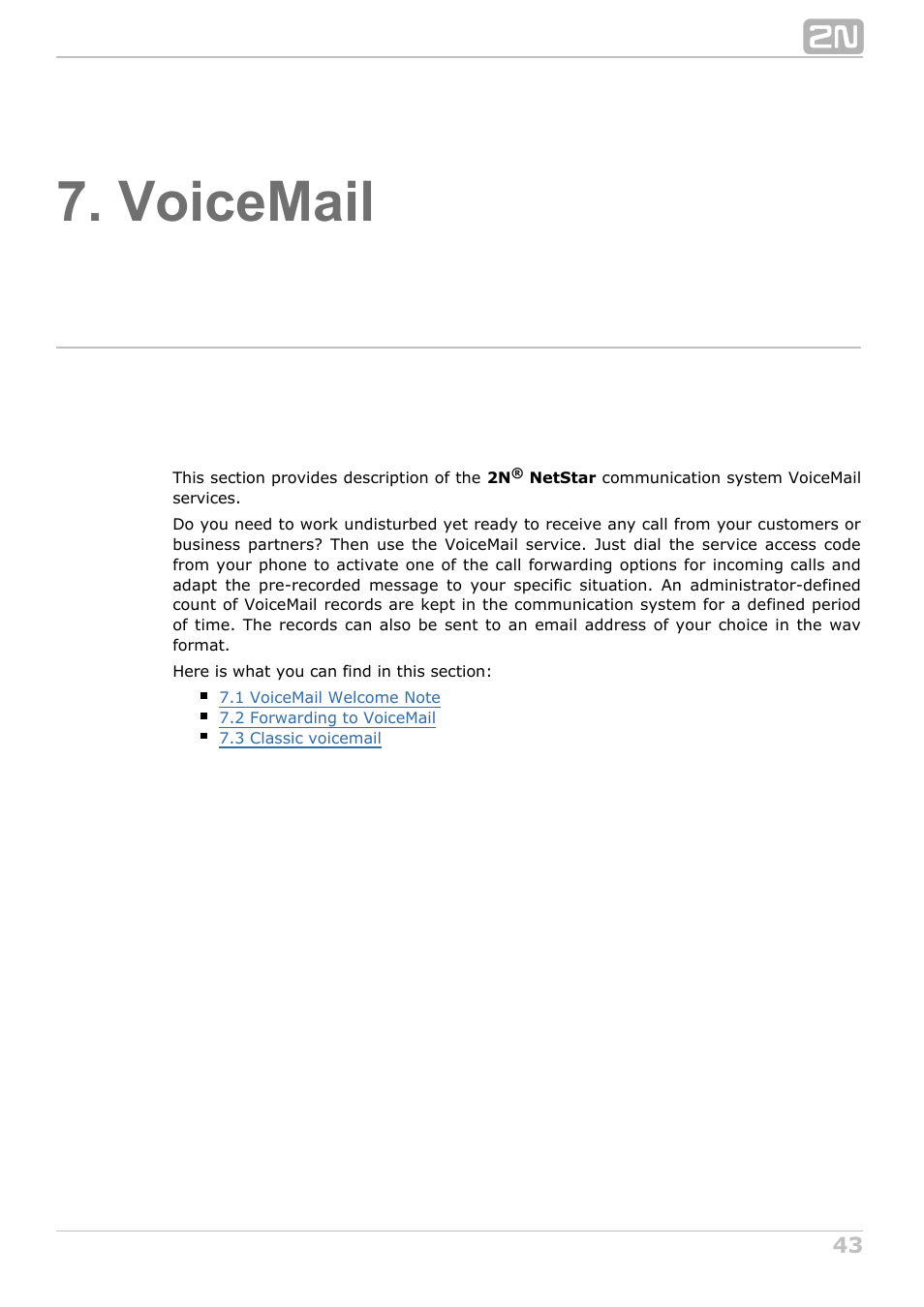 Voicemail | 2N NetStar User Manual User Manual | Page 43 / 60