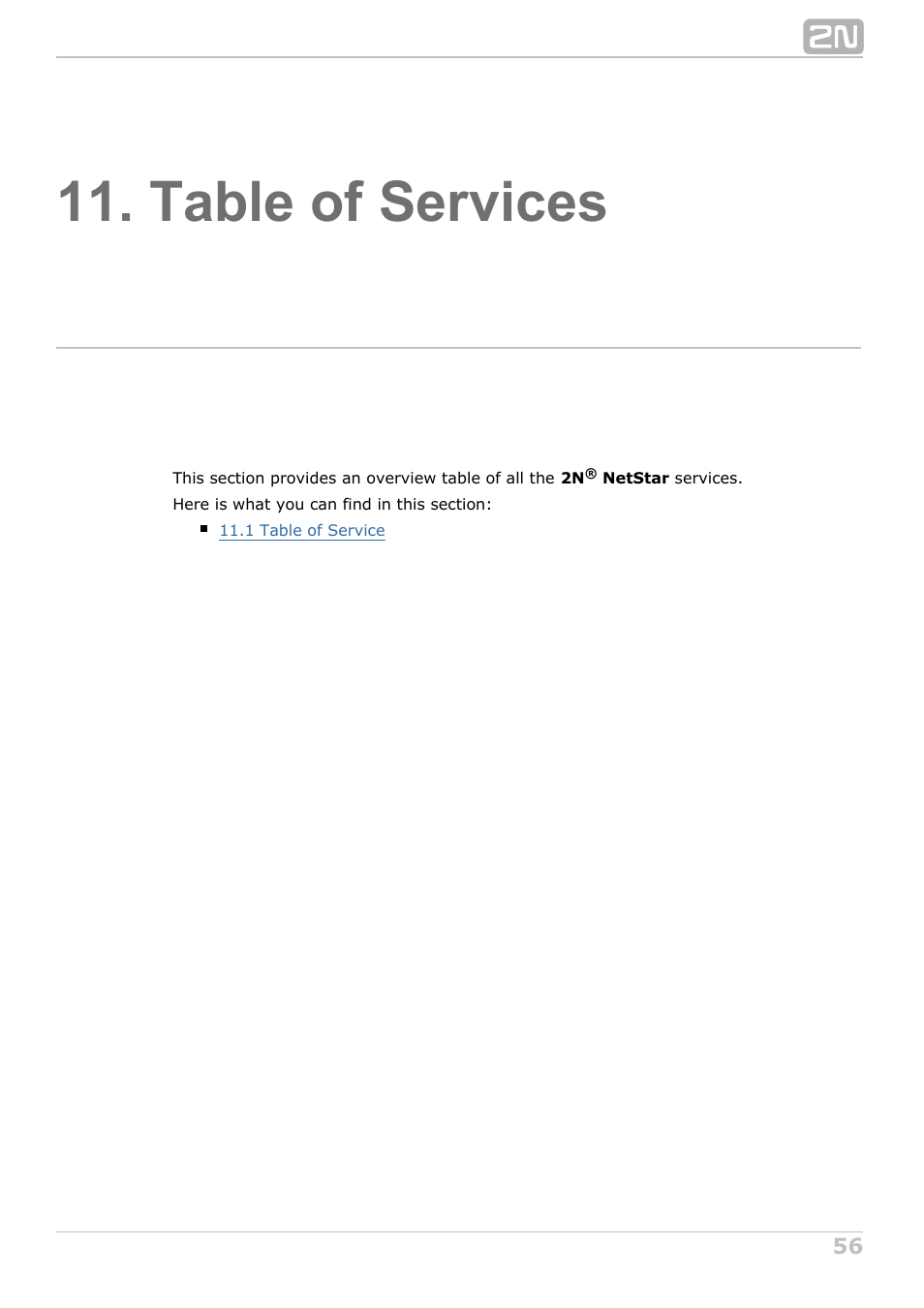 Table of services | 2N NetStar User Manual User Manual | Page 56 / 60
