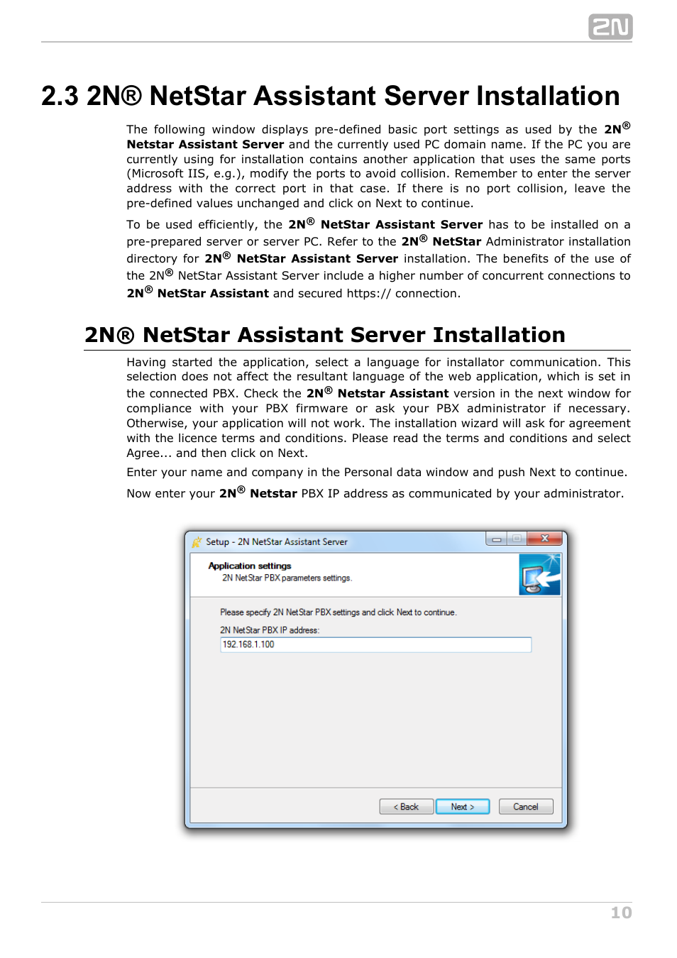 3 2n® netstar assistant server installation, 2n® netstar assistant server installation | 2N NetStar Assistant manual User Manual | Page 10 / 91