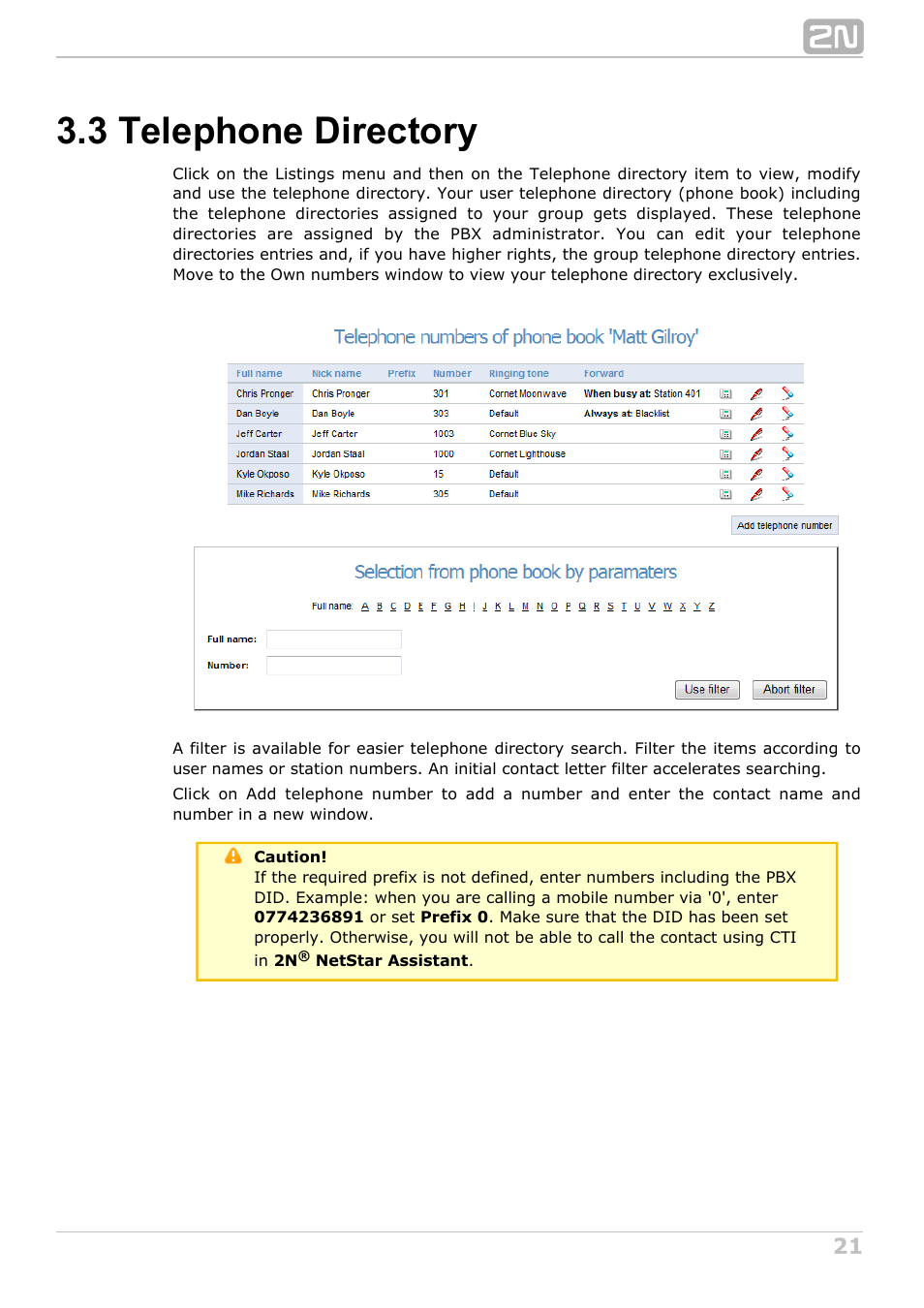 3 telephone directory | 2N NetStar Assistant manual User Manual | Page 21 / 91